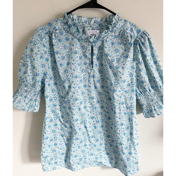 J Crew blue floral puff sleeve blouse with Liberty fabric sz M Amelie - Picture 4 of 10